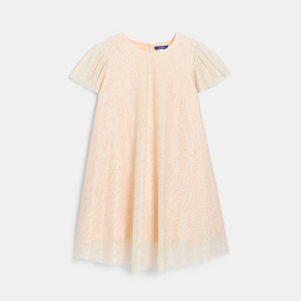 فستان حفلات من الترتر باللون البيج للبنات